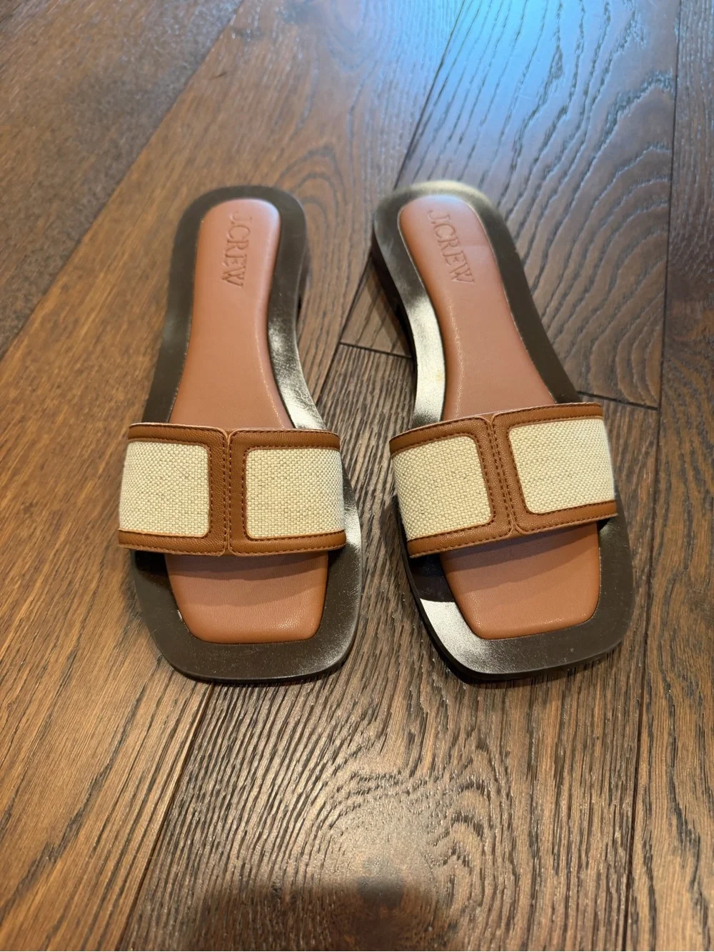 J.Crew Callie canvas brown leather sandals slides size 8